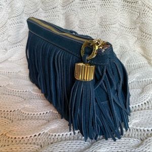 India Hicks Dougal Fringe Clutch - Navy Blue New